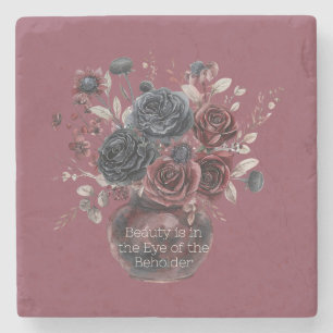 Dessous-de-verre En Pierre Rouge Bourgogne Fleurs Noires Beauté Est