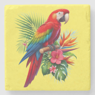Dessous-de-verre En Pierre Rouge macaw tropical floral