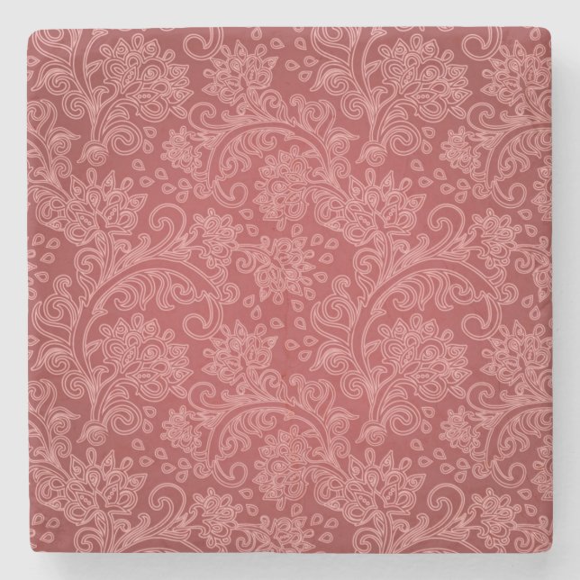 Dessous-de-verre En Pierre Rouge Paisley Damask Designer Floral Classic (Devant)