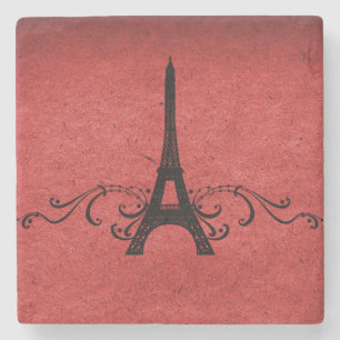 Dessous-de-verre En Pierre Rouge Vintage Français