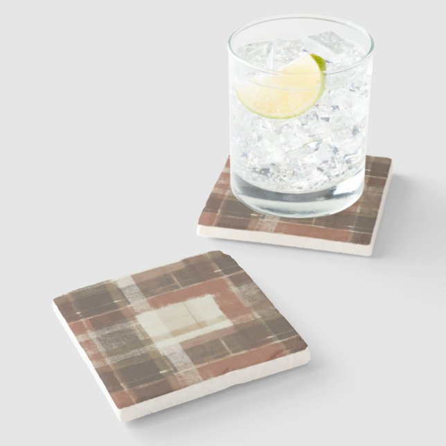Dessous-de-verre En Pierre Rouges Chauds Marron Crème Rectangles Abstraits (Côté)