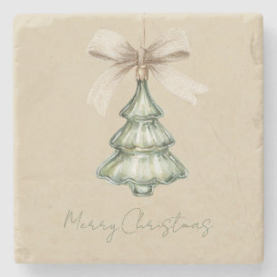 Dessous-de-verre En Pierre Ruban de crème d'arbre de Noël vert