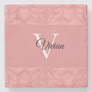 Dessous-de-verre En Pierre Ruddy Pink Batik Nom Monogrammé