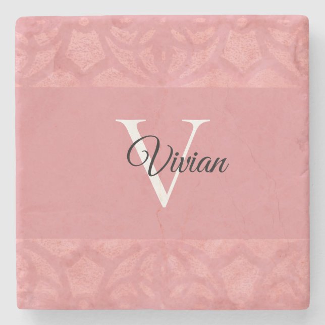 Dessous-de-verre En Pierre Ruddy Pink Batik Nom Monogrammé (Devant)