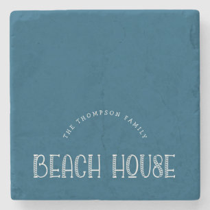 Dessous-de-verre En Pierre Russe Nom De Famille Beach House Texte Turquoise