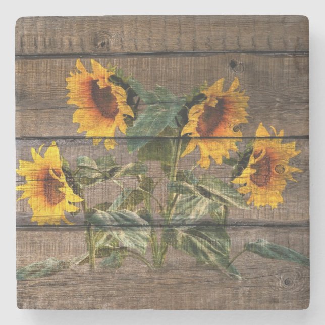 Dessous-de-verre En Pierre Rustic Barn Wood Sunflower (Devant)