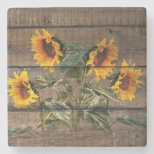 Dessous-de-verre En Pierre Rustic Barn Wood Sunflower (Devant)