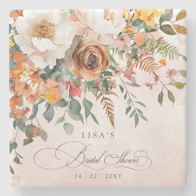 Dessous-de-verre En Pierre Rustic Orange Floral Fall Bridal Shower  (Devant)