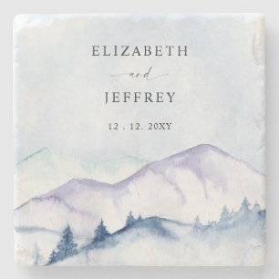 Dessous-de-verre En Pierre Rustic Watercolor Mountains Outdoor Pine Mariage