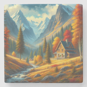 Dessous-de-verre En Pierre Rustique, Gîte de montagne d'automne & rivière
