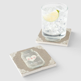 Dessous-de-verre En Pierre Rustique Lace & Burlap Mason Jar Mariage