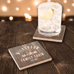 Dessous-de-verre En Pierre Rustique Nom de famille Cabine Cottage Lodge Lake<br><div class="desc">Dessous de verre rustiques modernes en pierre avec un design branché de chaîne de montagnes de forêt avec pins, bois et oiseaux entourés de votre nom de famille personnalisé sur arrière - plan imprimé en bois foncé, un nom personnalisable de votre chalet, cabine, maison de lac ou toute autre, ainsi...</div>