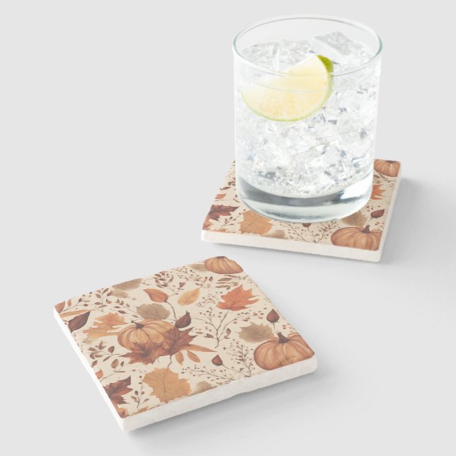 Dessous-de-verre En Pierre Rustique Terracotta Maple Feuille Mariage d'automn (Côté)