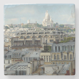 Dessous-de-verre En Pierre Sacre Coeur à travers des dessus de toit de Paris
