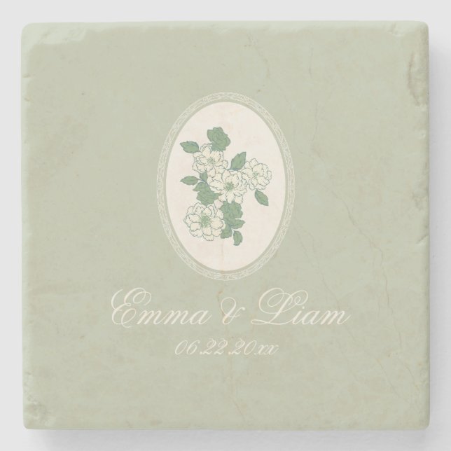 Dessous-de-verre En Pierre Sage Green Custom Wedding Coasters (Devant)