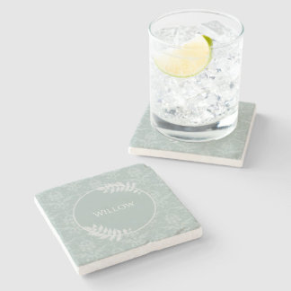 Dessous-de-verre En Pierre Sage Green Elegant Damask Personnalisé