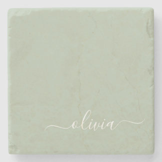 Dessous-de-verre En Pierre Sage Green Minimaliste Moderne Monogramme Élégant