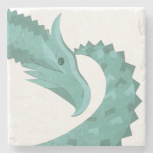 Dessous-de-verre En Pierre Sage vert coeur dragon sur blanc