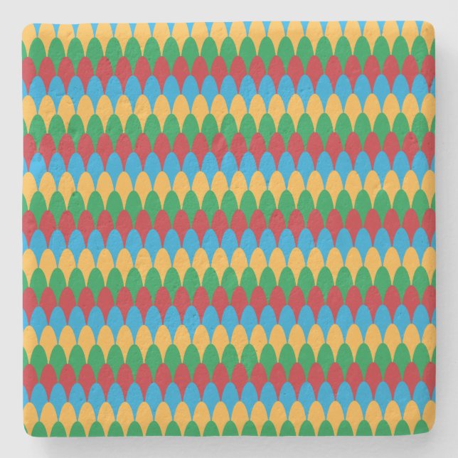 Dessous-de-verre En Pierre Saint-Jacques géométriques jaune bleu vert et roug (Devant)