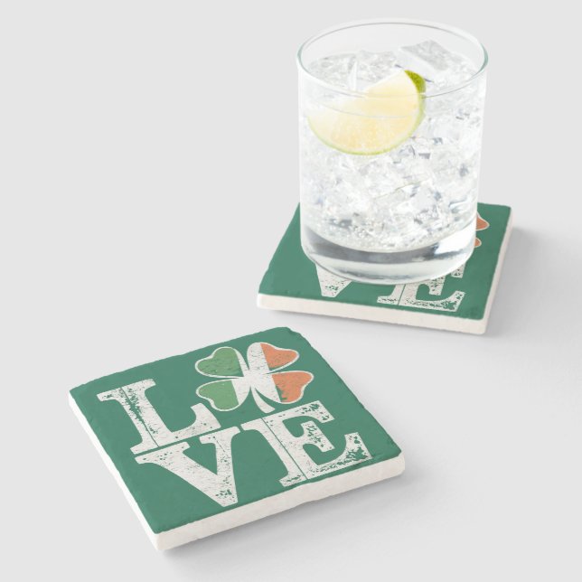 Dessous-de-verre En Pierre Saint-Patrick Love Chanceuse Irlande Trèfle Vert  (Côté)