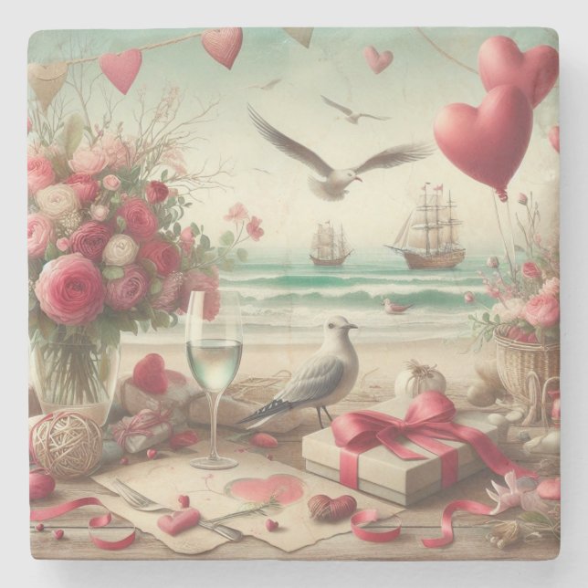 Dessous-de-verre En Pierre Saint-Valentin côtière/nautique (Devant)