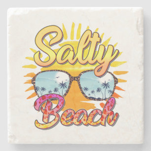 Dessous-de-verre En Pierre Salty Beach Soleil et palmier tropicaux