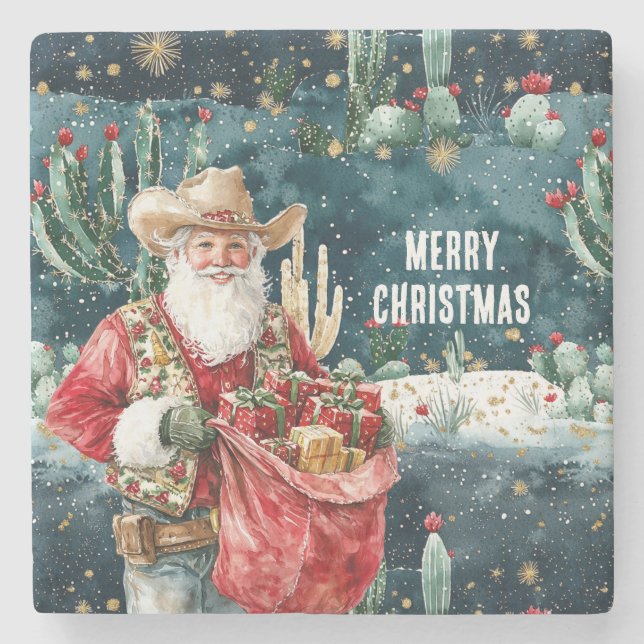 Dessous-de-verre En Pierre Santa Claus Western Cowboy Christmas (Devant)