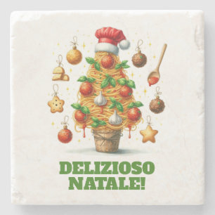 Dessous-de-verre En Pierre Sapin de Noël Spaghetti Drôle Delizioso Natale !