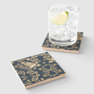 Dessous-de-verre En Pierre Saules aux oiseaux de style antique bleu marine