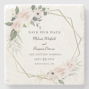Dessous-de-verre En Pierre Sauvegarder Notre Date Floral Rustique Personnalis