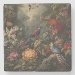 Dessous-de-verre En Pierre Scène botanique vintage oiseaux fleurs au paradis