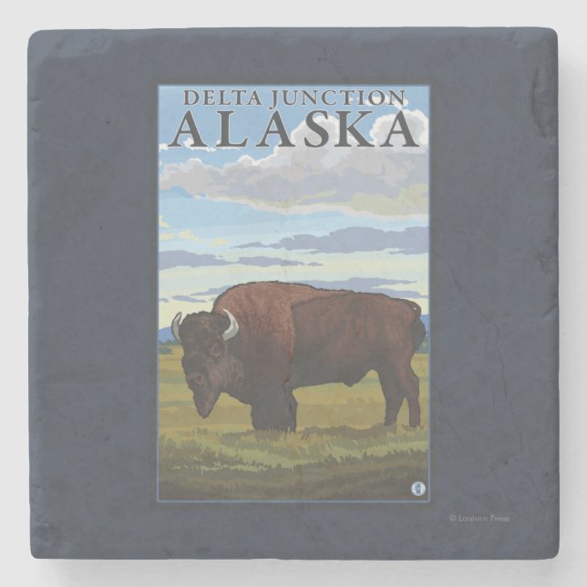 Dessous-de-verre En Pierre Scène de bison - jonction de delta, Alaska (Devant)