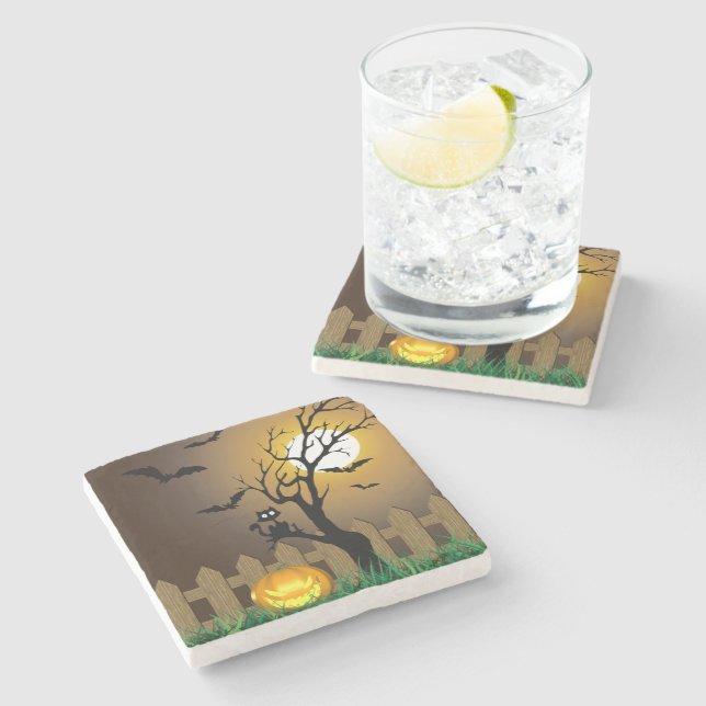 Dessous-de-verre En Pierre Scène de jardin d'Halloween effrayant (Côté)