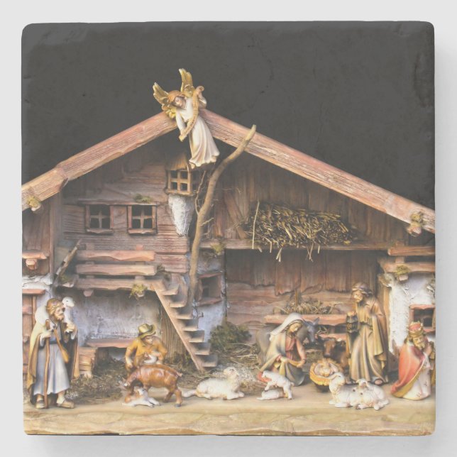 Dessous-de-verre En Pierre Scène de la Nativité de Noël (Devant)