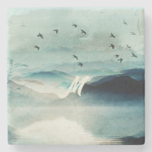 Dessous-de-verre En Pierre Scène de montagne aquarelle de nature calme monogr