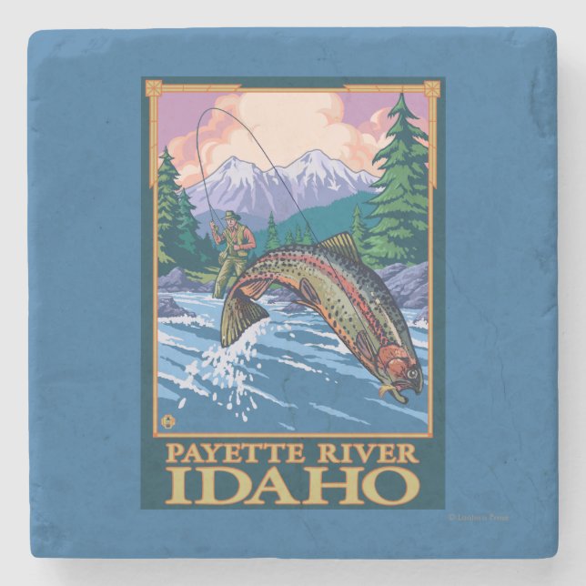 Dessous-de-verre En Pierre Scène de pêche de mouche - rivière de Payette, (Devant)