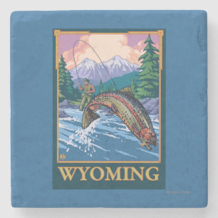 Dessous-de-verre En Pierre Scène de pêche de mouche - Wyoming