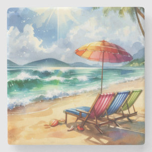 Dessous-de-verre En Pierre Scène de plage belle et tranquille