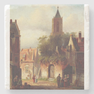 Dessous-de-verre En Pierre Scène de ville hollandaise par Charles Leickert Pa