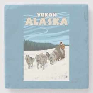 Dessous-de-verre En Pierre Scène Sledding de chien - le Yukon, Alaska