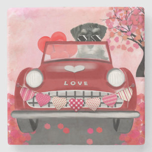 Dessous-de-verre En Pierre Schnauzer Chien Voiture avec coeurs Saint-Valentin