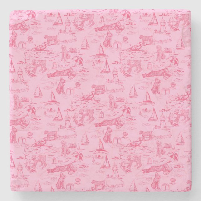 Dessous-de-verre En Pierre Sea Dog Toile Pink  (Devant)