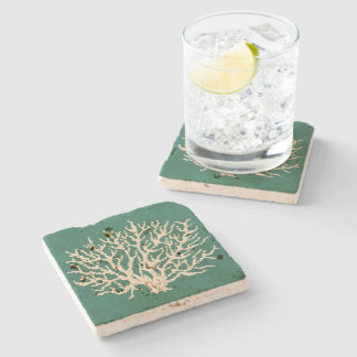 Dessous-de-verre En Pierre Sea Green Coral Boisson Coaster Cadeau