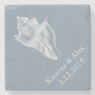 Dessous-de-verre En Pierre Sea Shell Dusty Blue Beach Dessous de verre en pie