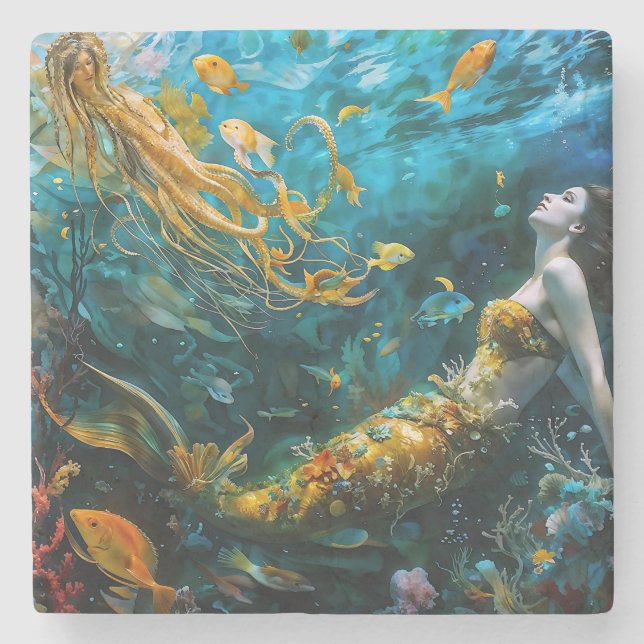 Dessous-de-verre En Pierre "Seraphina" - Belle Sirène Mystique (Devant)