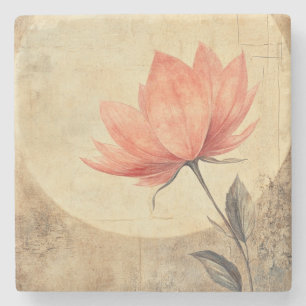 Dessous-de-verre En Pierre Sérénité rose Fleur et Lune