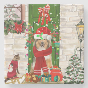 Dessous-de-verre En Pierre Sheltie Chien Noël