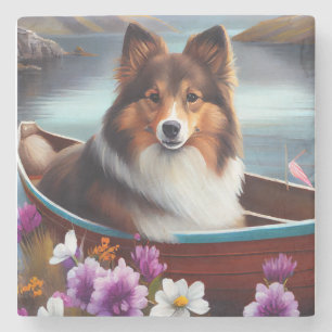 Dessous-de-verre En Pierre Shetland Sheepdog sur une pagaie : une aventure Pi