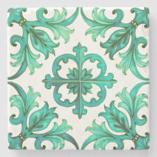Dessous-de-verre En Pierre sicilien, été, citron, mosaïque, vert,