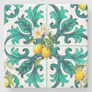 Dessous-de-verre En Pierre sicilien, été, citron, mosaïque, vert,